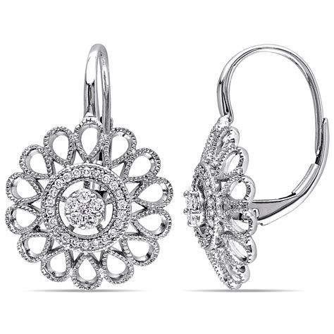 Flower Diamond Leverback Earrings 14k White Gold 025ct De619