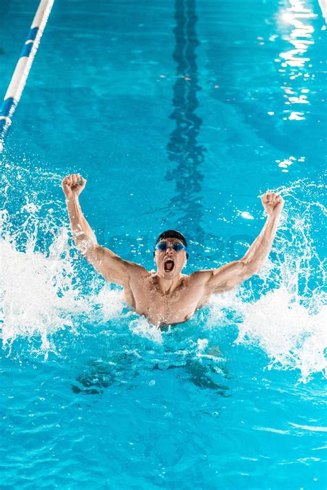 Excited Swimmer In Pool Stock Image Colourbox