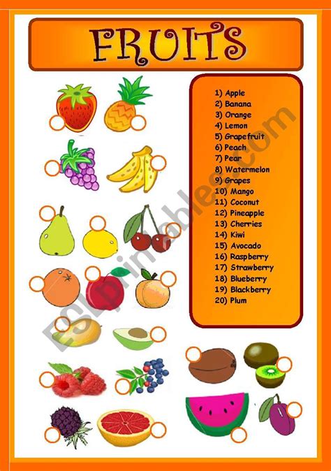 Fruits Esl Worksheet By Gyzmys