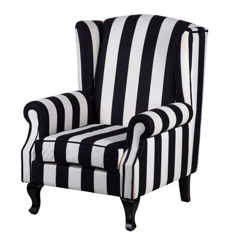 435 Black And White Contemporary Wingback Arm Chair Striped