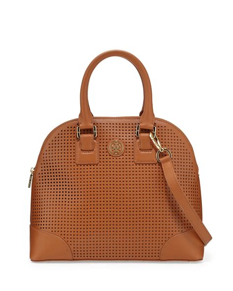 Tory Burch Robinson Perforated Dome Satchel Bag In Brown Luggage Lyst