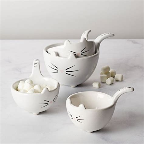 White Ceramic Cat Measuring Cups Set Of Cat Shaped Bowls 1 Cup 12