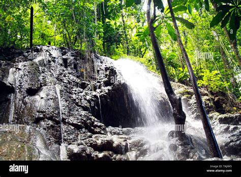 Isolated Somerset Waterfalls In Jungle And Cave Near Portland Jamaica