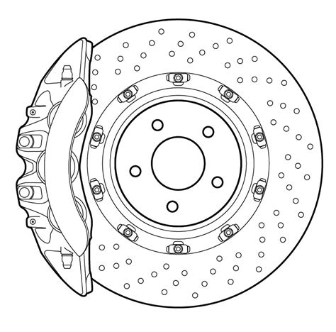 Vector Line Drawing Of Automotive Disc Brakes With Slotted Rotors