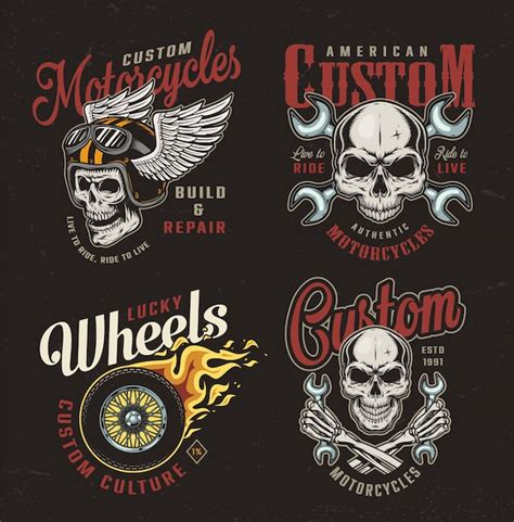 Free Vector Vintage Motorcycle Colorful Emblems