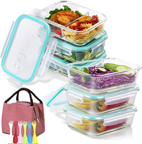 Glass Food Storage Container With Lids 6 Pack 1040ml Food Prep Containers Bento Box Glass Lunch