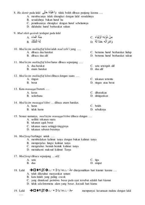 Soal Uas Al Qur An Hadits Kelas 1 Semester 1 Lengkap