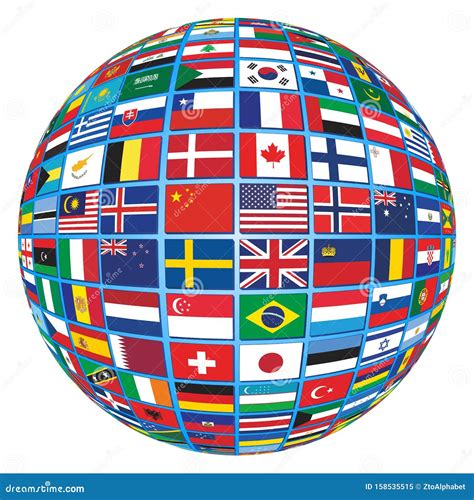 All World Country Flags Globe Stock Vector Illustration Of America