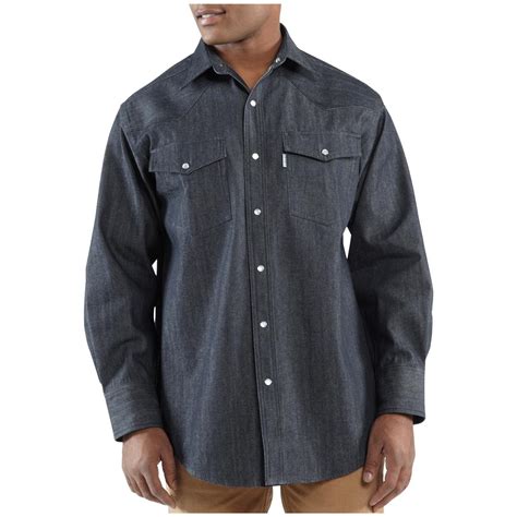 Men's Carhartt® Ironwood Denim Work Shirt, Rinsed Blue - 227228, Shirts ...