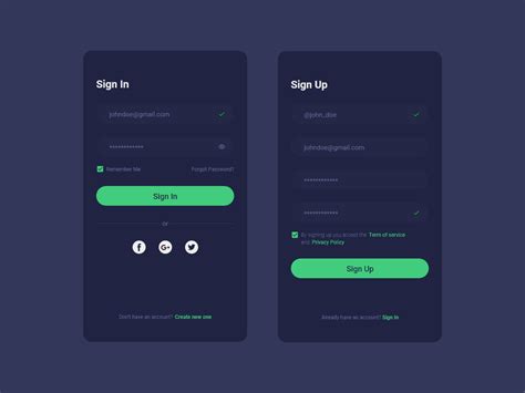 Sign In And Sign Up Page For Mobile App Dark Version Uplabs