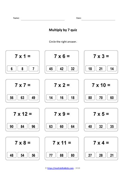 7 Times Table Worksheets Pdf Multiplying By 7 Activities