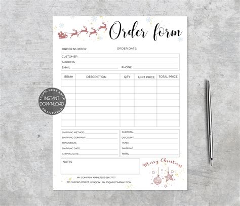 Christmas Order Form Template Small Business Forms Editable Etsy