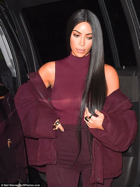Kim Kardashian Wears Purple To Kanyes Yeezy Season 5 Show Daily Mail