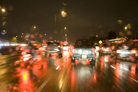 Driving In The Rain On Freeway At Night Stock Photo Image Of