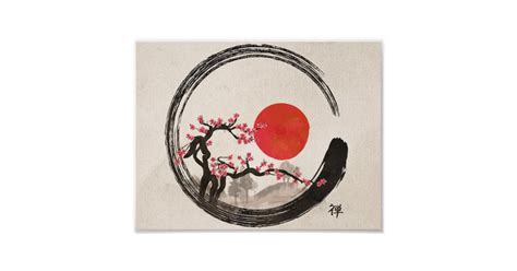 Zen Enso Circle And Sakura Tree Poster Zazzle
