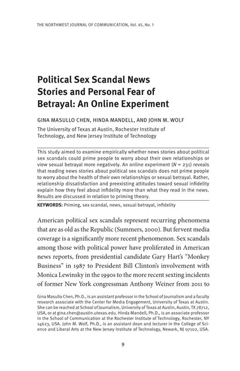 Pdf Political Sex Scandal News Stories And Personal Fear Of Betrayal