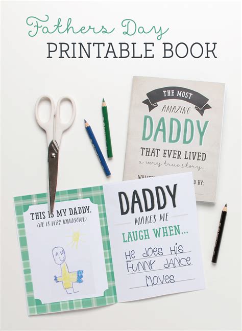 father s day printable book with scissors pens and pencils next to it