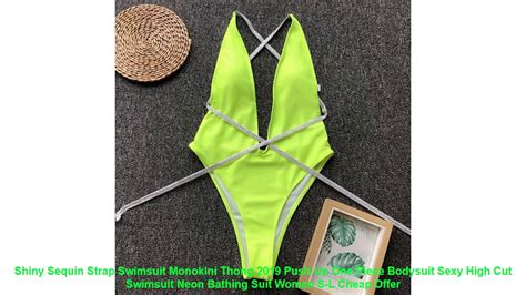 Shiny Sequin Strap Swimsuit Monokini Thong 2019 Push Up One Piece Body Youtube