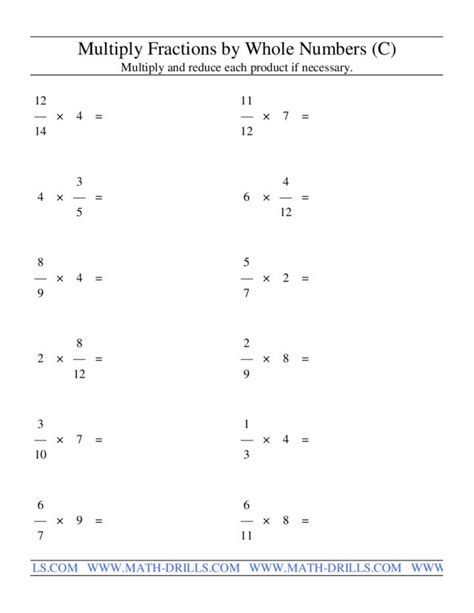 Multiplying Simple Fractions By Whole Numbers Worksheet