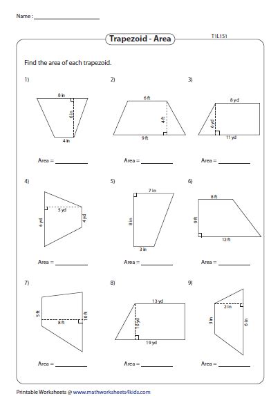 Area Of A Trapezoid Worksheet
