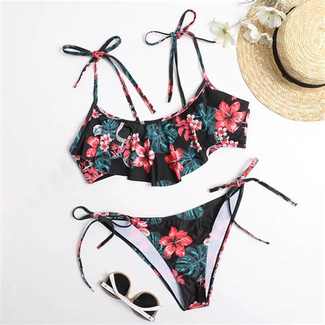 sexy women bikini floral printed swimsuit push up bra bikini set two piece swim suit swimwear