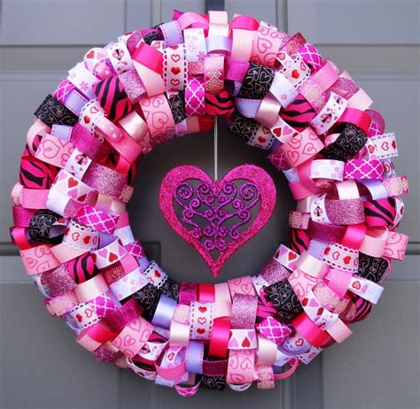 Pink Valentines Day Ribbon Wreath Etsy