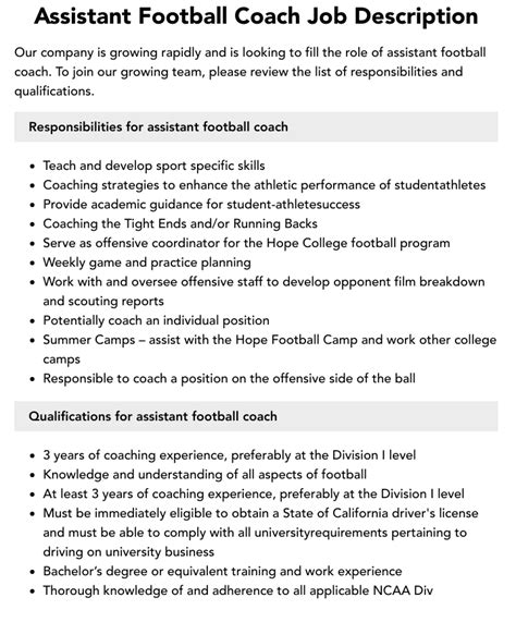 Assistant Football Coach Job Description Velvet Jobs