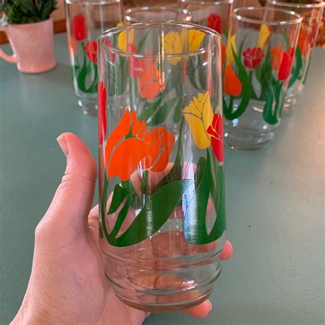 Vintage Tulip Drinking Glasses Set Of Etsy