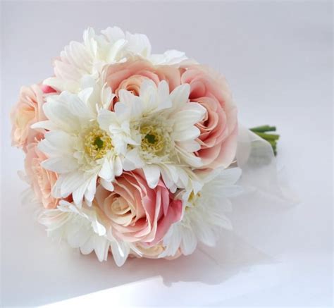 Pink Rose And White Gerbera Daisy Bouquet Bridesmaid Bouquet Or Small