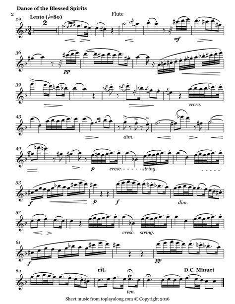 Dance Of The Blessed Spirits By Gluck Sheet Music For Flute Page 2 Music Nerd Sheet Music
