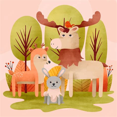 Free Vector Watercolor Forest Animals Illustration