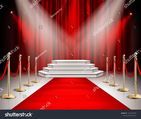 Red Carpet Celebrities Event Realistic Composition With White Stairs
