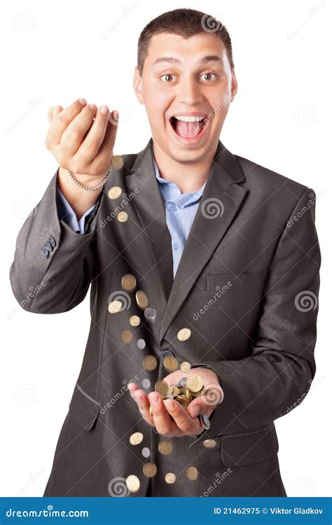 Happy Rich Businessman Pouring Coins Stock Image Image Of Currency