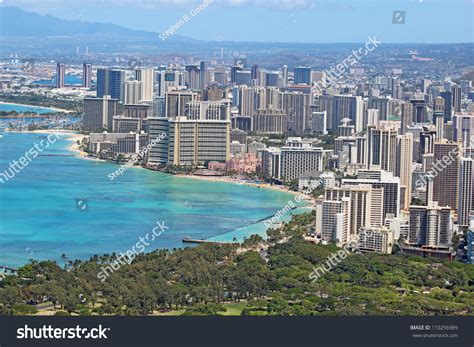 Aerial View Skyline Honolulu Oahu Hawaii Stock Photo