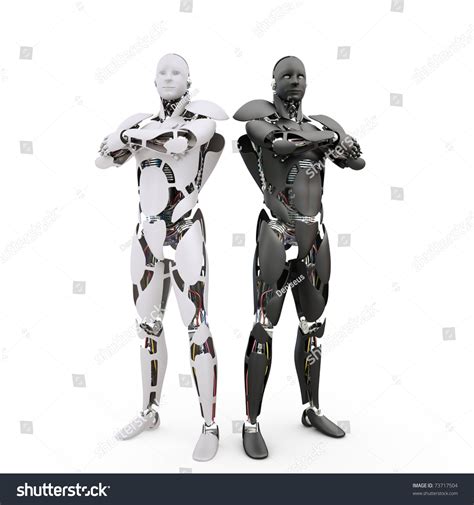 Two Robots Standing Together On White Stock Illustration 73717504