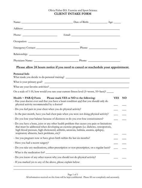 Exercise Intake Form Fill Online Printable Fillable Blank Pdffiller