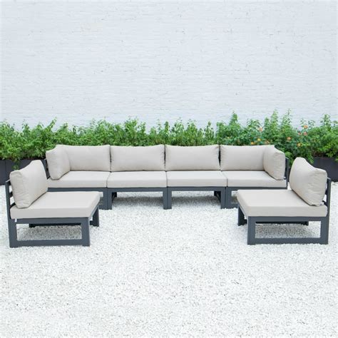 Leisuremod Chelsea 6 Piece Patio Sectional Black Aluminum With Cushions