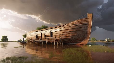 Noah S Boat Resting On The Shore Against A Stormy Sky Background Pictures Of The Real Noahs Ark