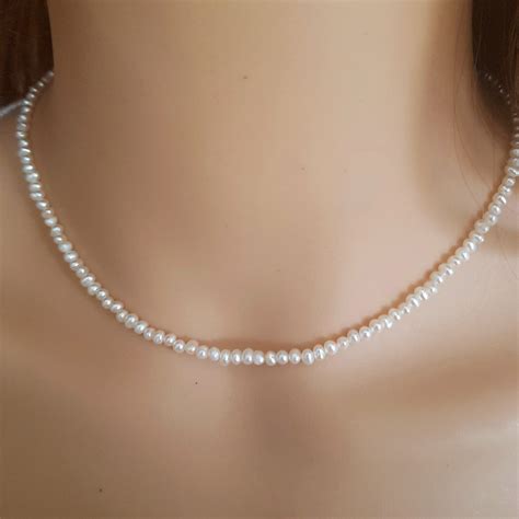 Tiny Freshwater Seed Pearl Necklace Choker Sterling Silver Or Gold Fill Small 3mm White Real