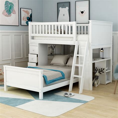 Harperandbright Designs Twin Over Twin Loft Bed With Four Drawers And