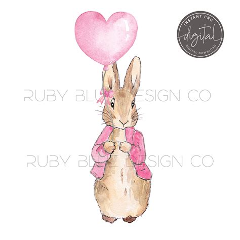 Flopsy Rabbit Pink Heart Balloon Png Peter Rabbit Digital Etsy Uk