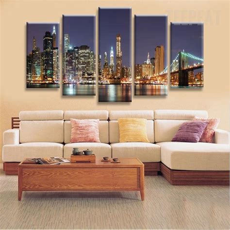 Manhattan Brooklyn Bridge Nature 5 Panel Canvas Art Wall Decor