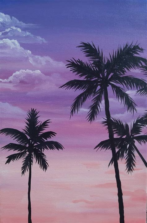 Oil Art And Collectibles Palm Tree Sunset Oil Painting Painting Pe