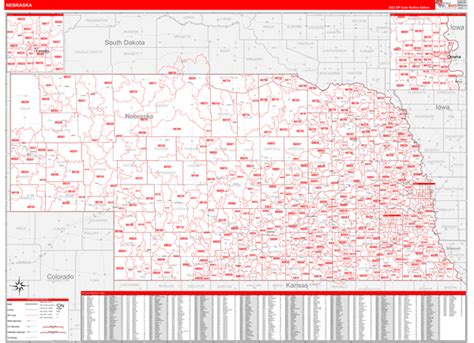 Nebraska Zip Code Wall Map Red Line Style By Marketmaps Mapsales