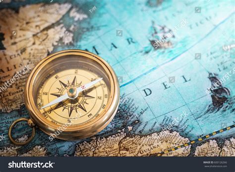 Old Compass On Vintage Map Adventure Stock Photo 600126266 Shutterstock