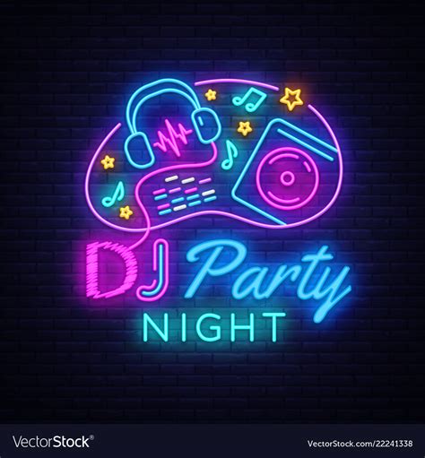 Dj Music Party Neon Sign Design Template Vector Image