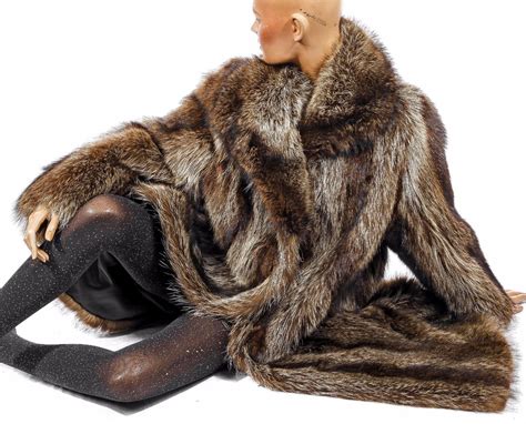 xl wonderful women s raccoon fur coat soft vintage striped brown mantle cloak ebay