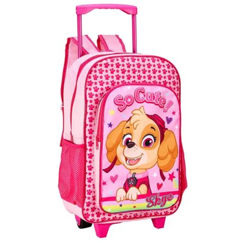 Skye Paw Patrol Wheeled Deluxe Trolley Backpack Cabin Luggage Girl Pink