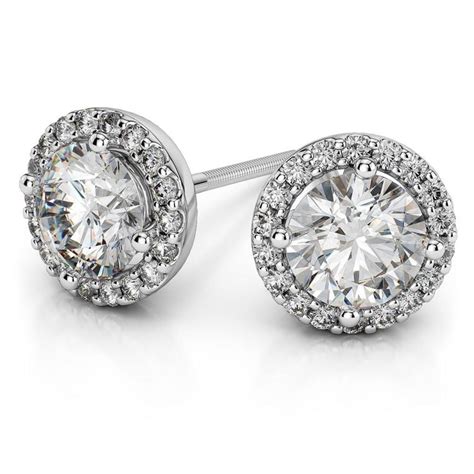 Round Halo Moissanite Stud Earrings In White Gold 7 Mm