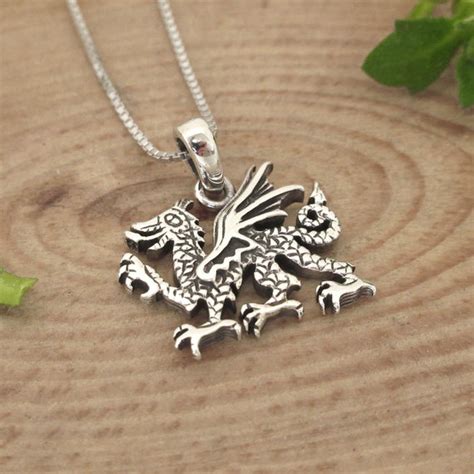 Welsh Dragon Pendant Necklace Sterling Silver Dragon Charm Etsy